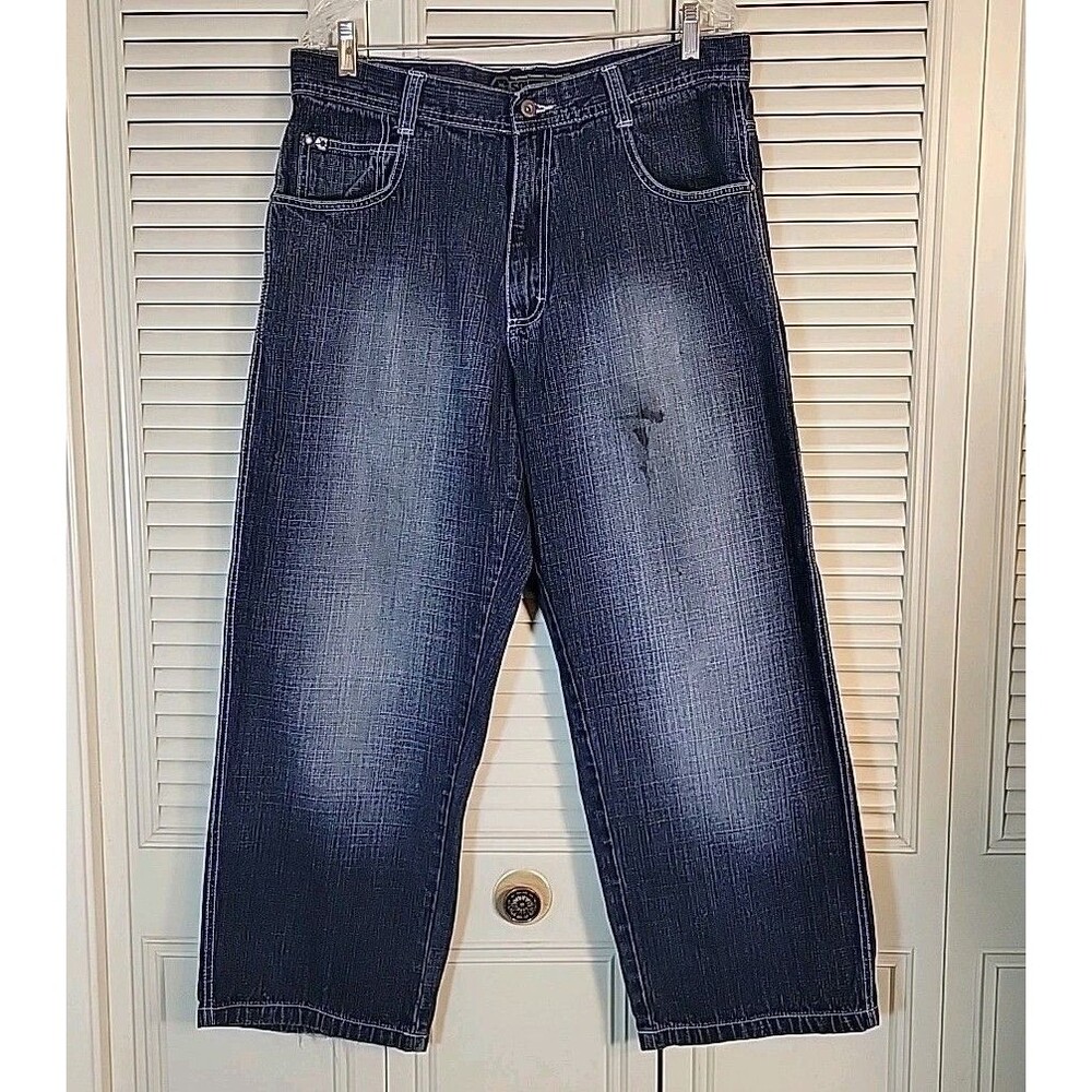 Vtg Southpole 4180 Y2K Dark Blue Faded Baggy Skater Hip Hop Jeans 35x28 Wide Leg